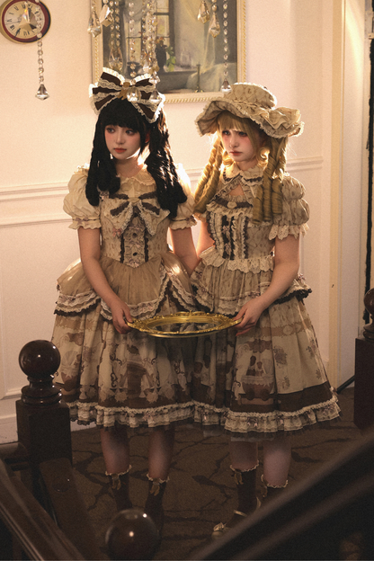 Briana Bear Print Dream Doll Lolita Dress + Jsk + Skirt + Shirt + Petticoat