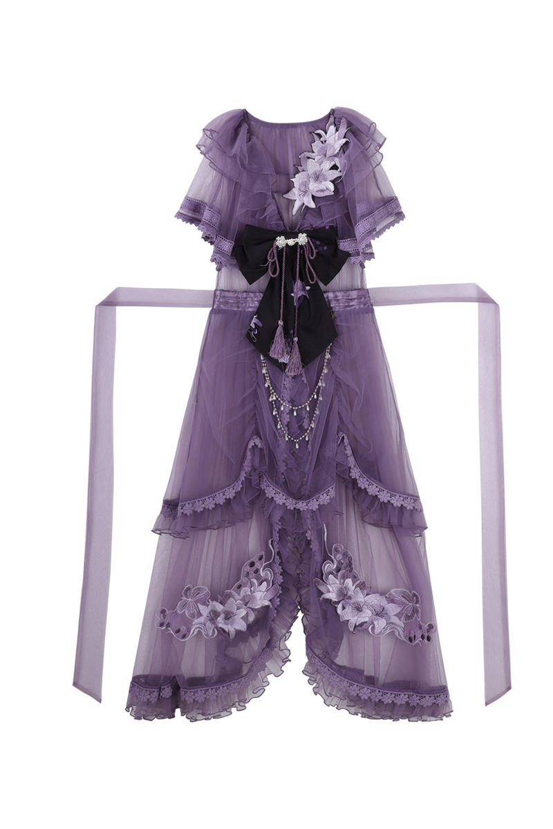 Chinese-style Purple Dress + Outer Dress + Long Skirt
