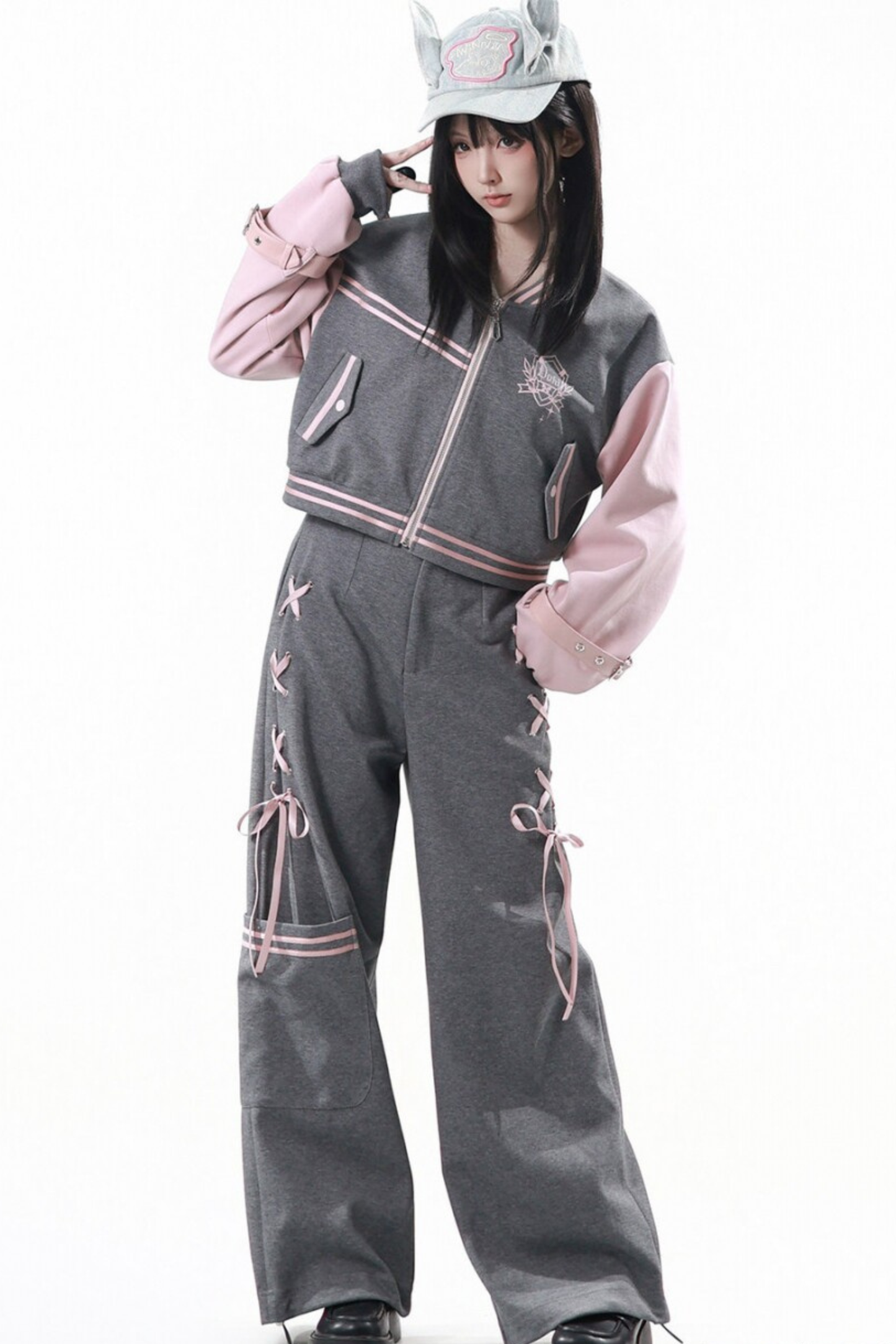Sailor Collar Jacket + Pleated Skirt + Long Pants