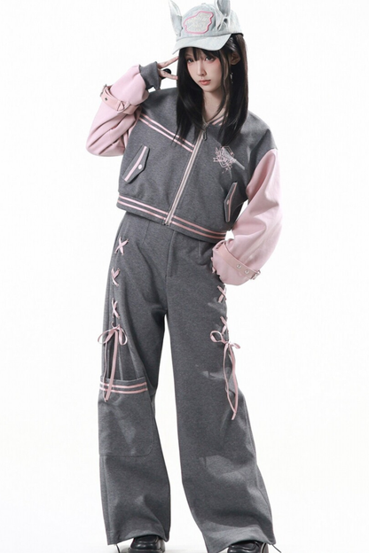 Sailor Collar Jacket + Pleated Skirt + Long Pants