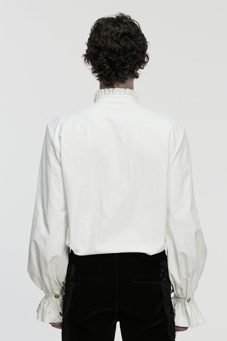 White Stand Collar Long Sleeves Ruffle Embroidery Pleated Gothic Blouse