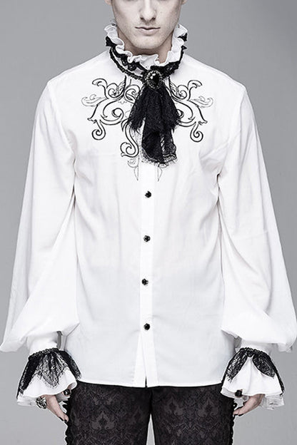 White Chiffon Embroidered Long Sleeves Gothic Blouse