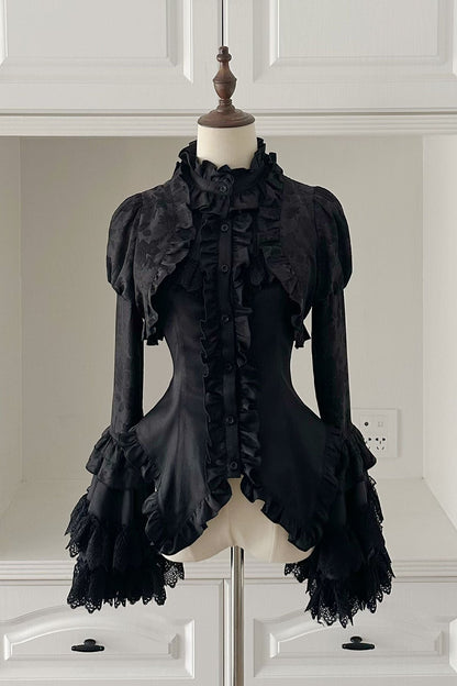 [pre-order Deadline: March 31] Cross Nocturne Gothic Dark Stripe Layered Top + Cross Rose Stripe Pull Up Skirt