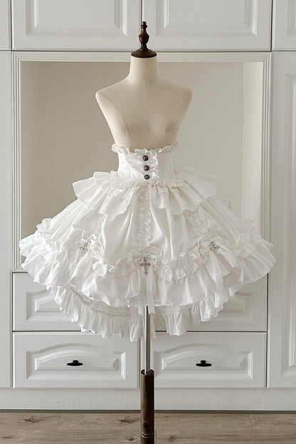 [pre-order Deadline: March 31] Cross Nocturne Gothic Dark Stripe Layered Top + Cross Rose Stripe Pull Up Skirt