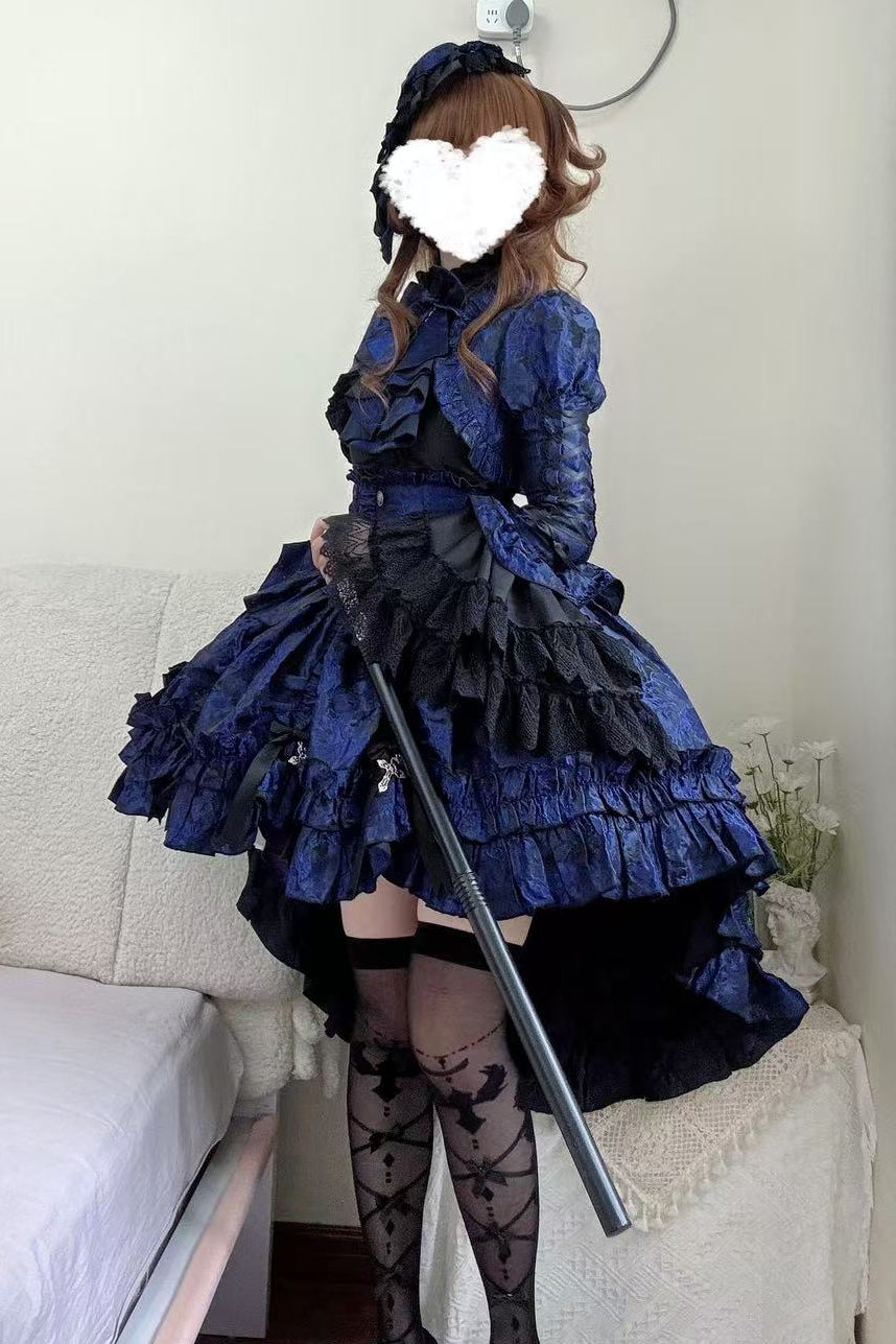 [pre-order Deadline: March 31] Cross Nocturne Gothic Dark Stripe Layered Top + Cross Rose Stripe Pull Up Skirt