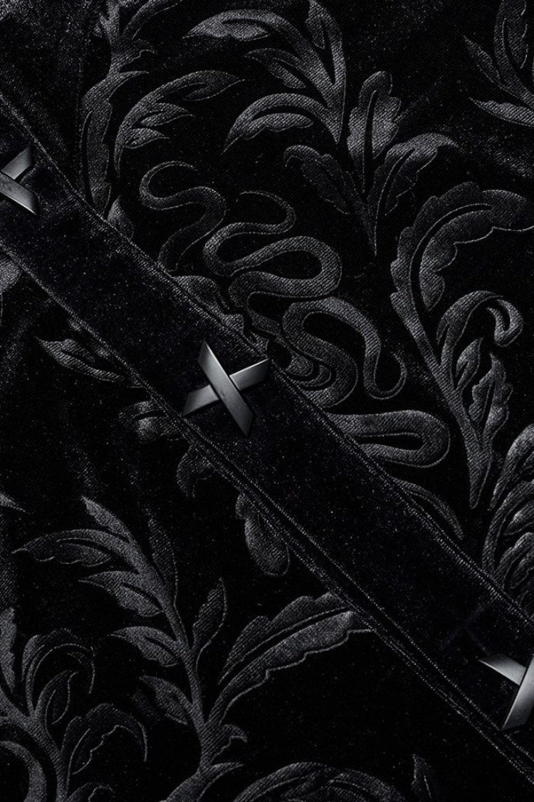 Black Stand Collar Print Stitching Gothic Blouse