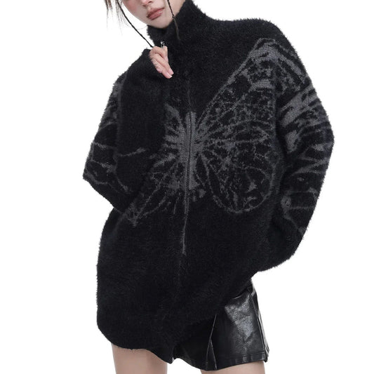 Fluffy Butterfly Cardigan Black