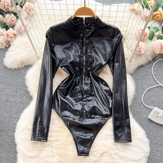 Leather Bodysuit Black