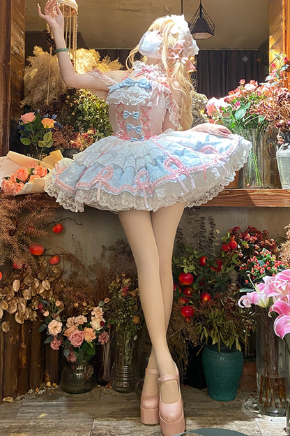 Butterfly Princess Lolita Dress + Petticoat + Clip + Ruffle Sleeve Shirt