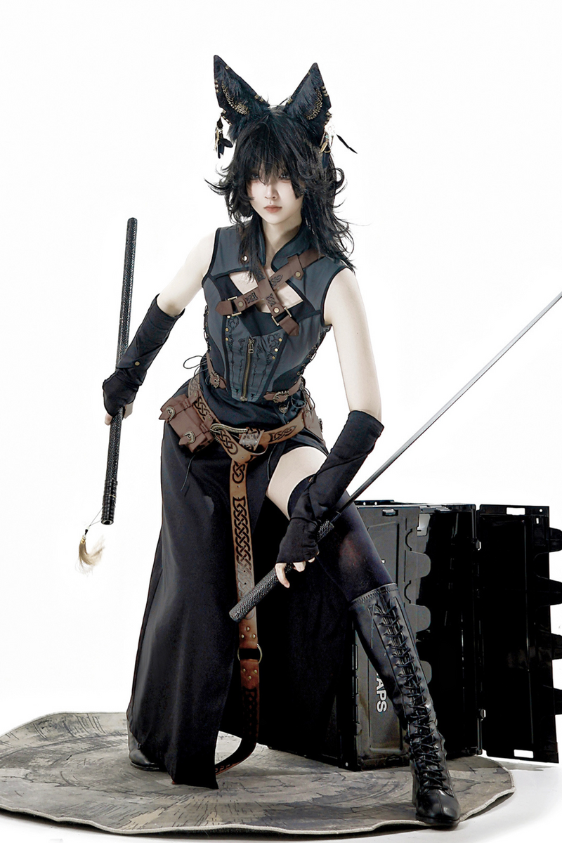 [reserved Item] Punk Style Dark Gothic Dress + Shorts + Shawl + Sleeves + Belt Bag