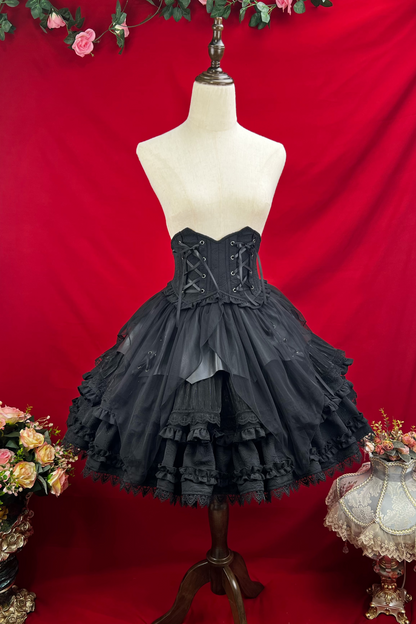 Princess Sleeve Lolita Gothic Blouse + Flare Skirt + Waist Belt