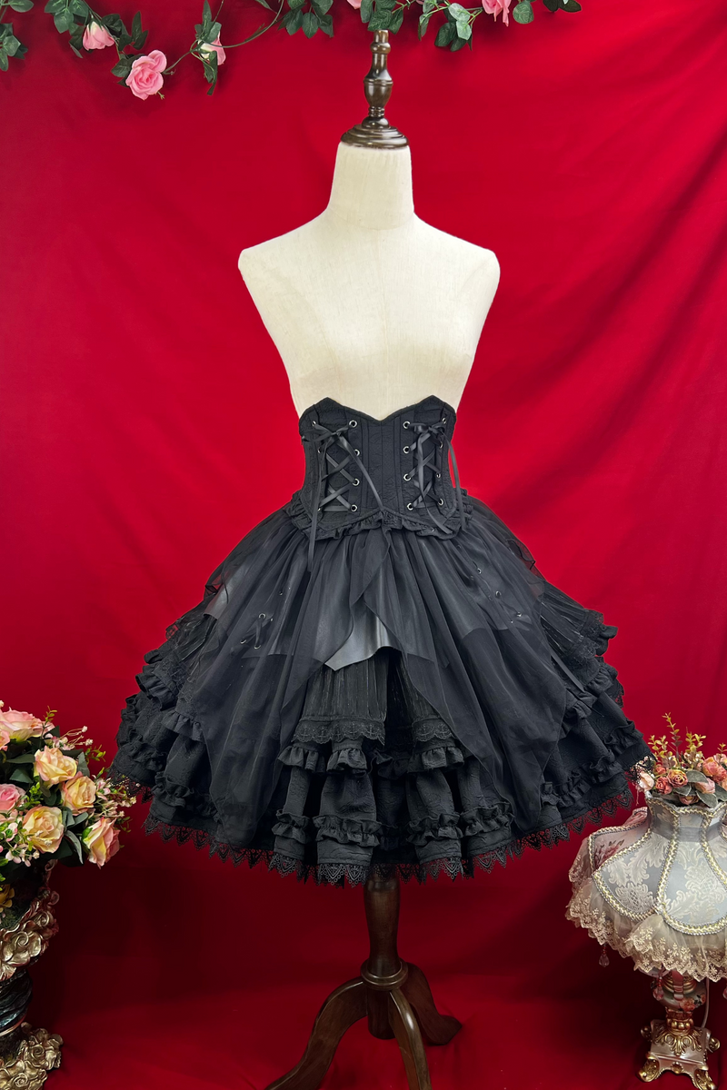 Princess Sleeve Lolita Gothic Blouse + Flare Skirt + Waist Belt