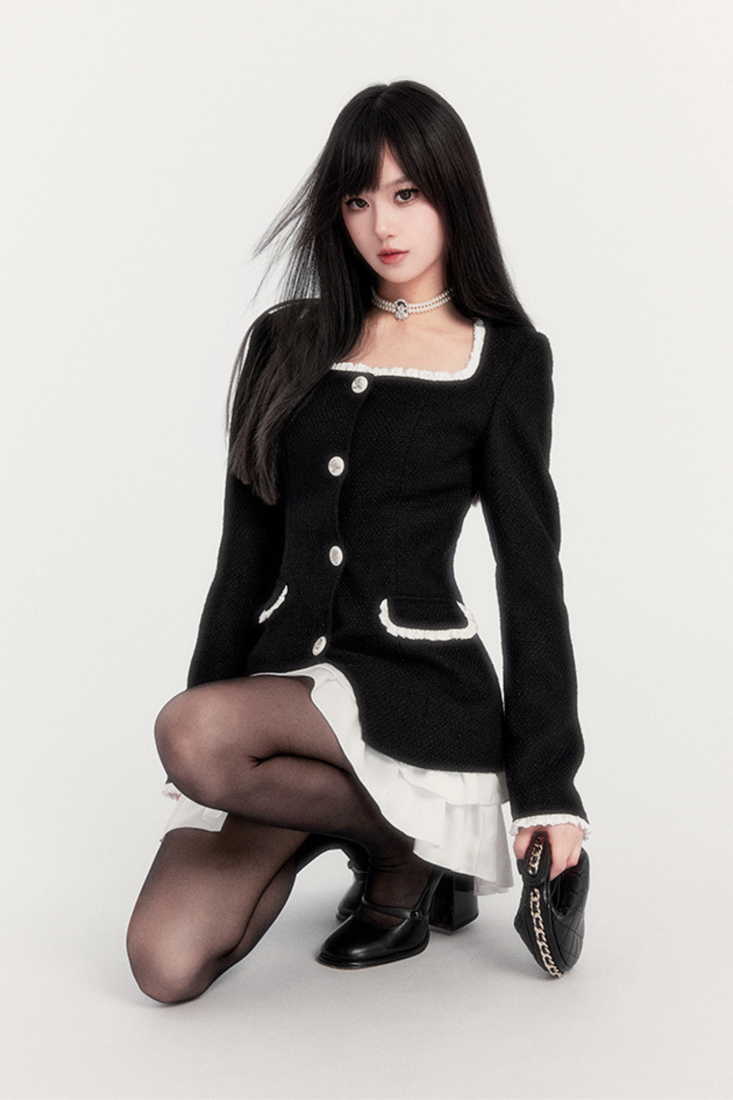 Ribbon Tweed Vest Dress Set