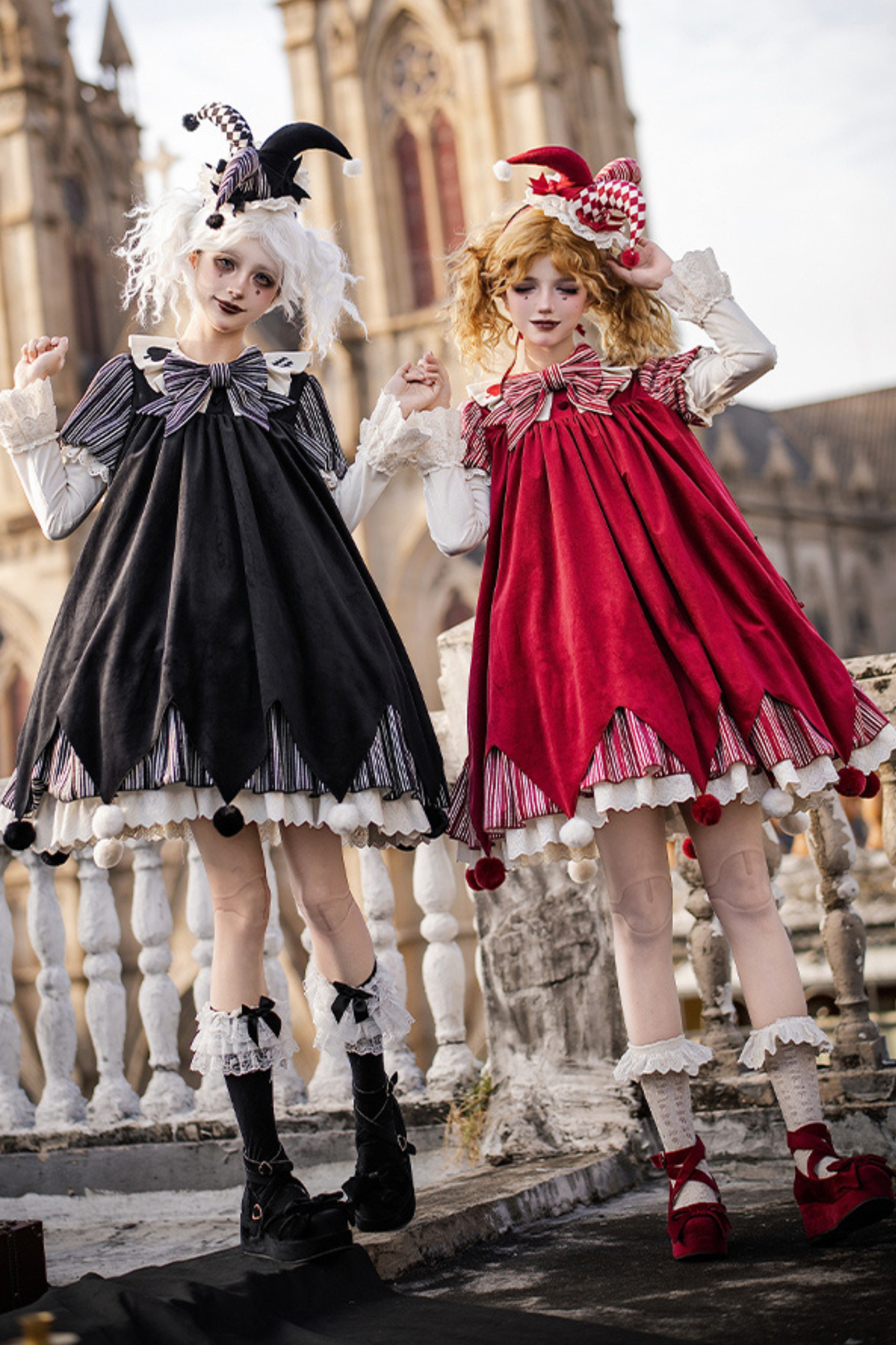 Doll Circus Pierrot Lolita Dress + Headband + Belt + Ribbon + Headband + Panel
