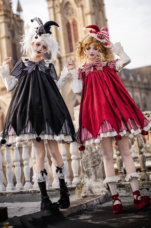 Doll Circus Pierrot Lolita Dress + Headband + Belt + Ribbon + Headband + Panel