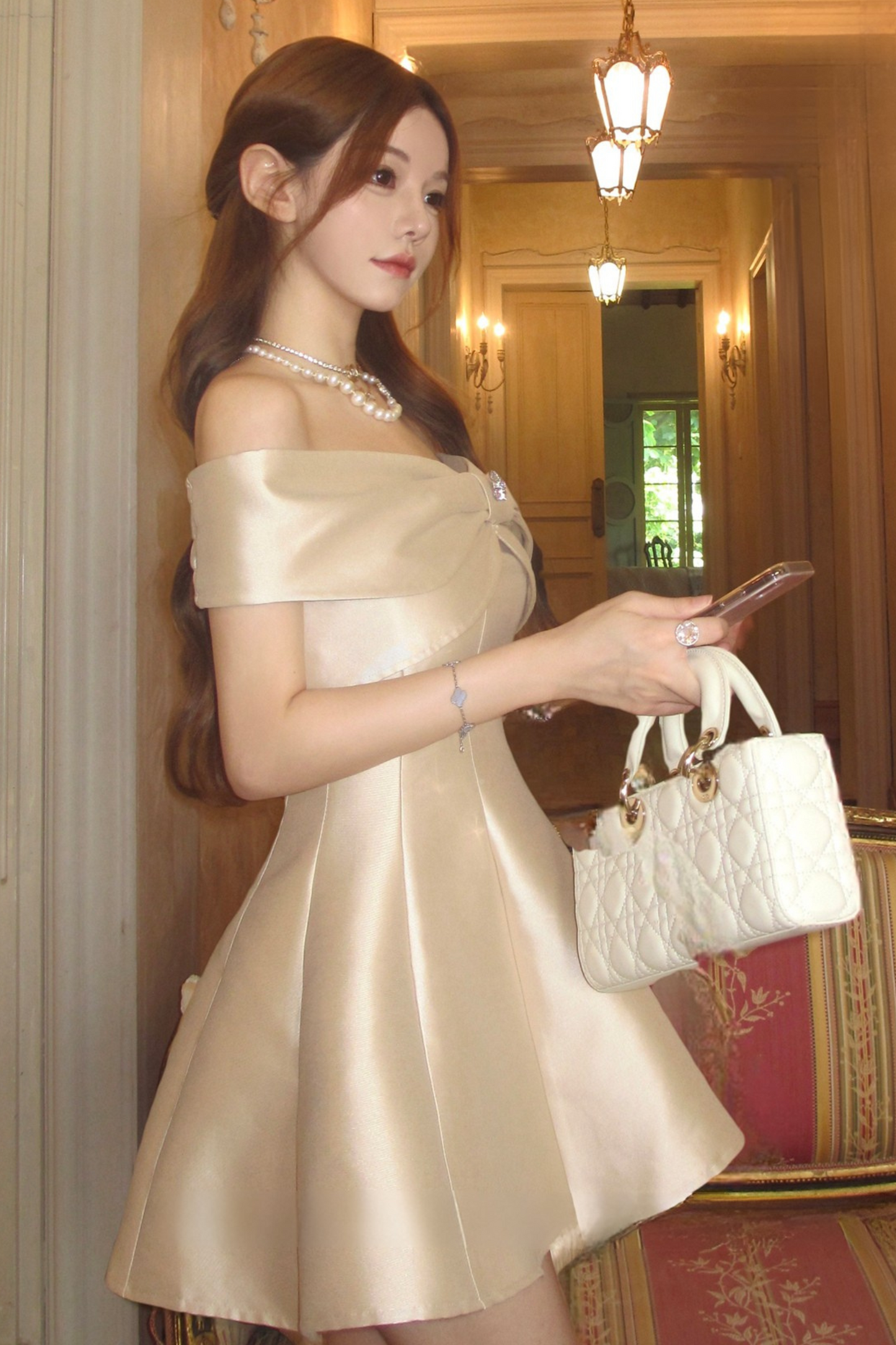 Off Shoulder Ribbon Short Flare Dress + Long Flare Dress