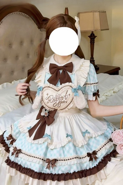 [pre-order] Bunny Ear Hair Clip + Pink Blue Sweet Maid Apron Dress