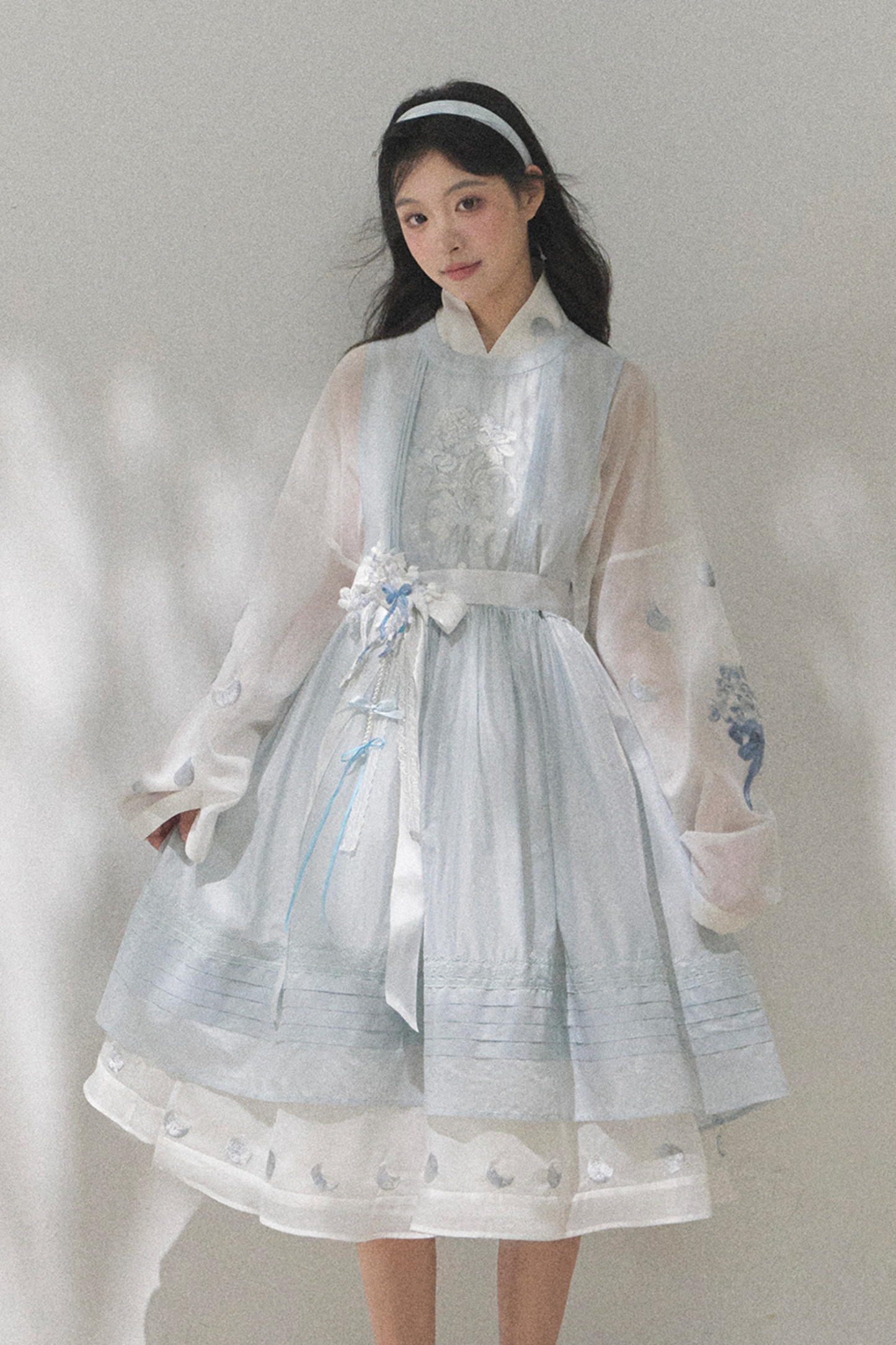 Pure White Chinese Dress + Cover Apron + Belt