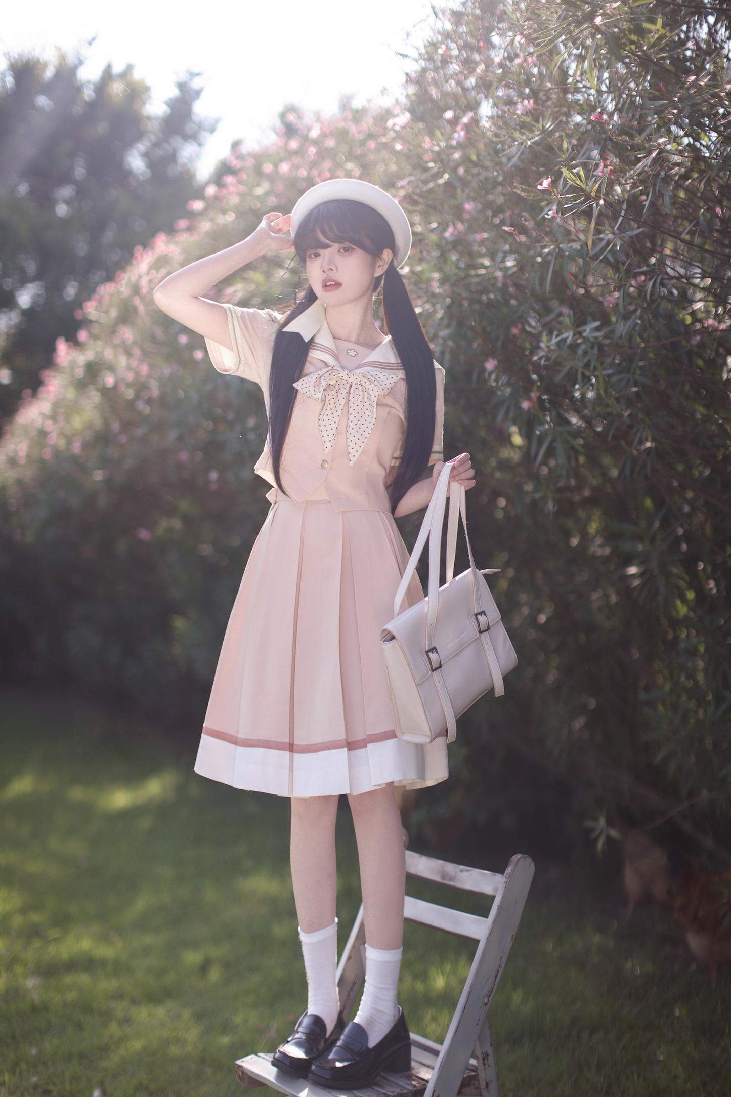 [pre-order] Retro Sweet College Tops + Pleated Skirt