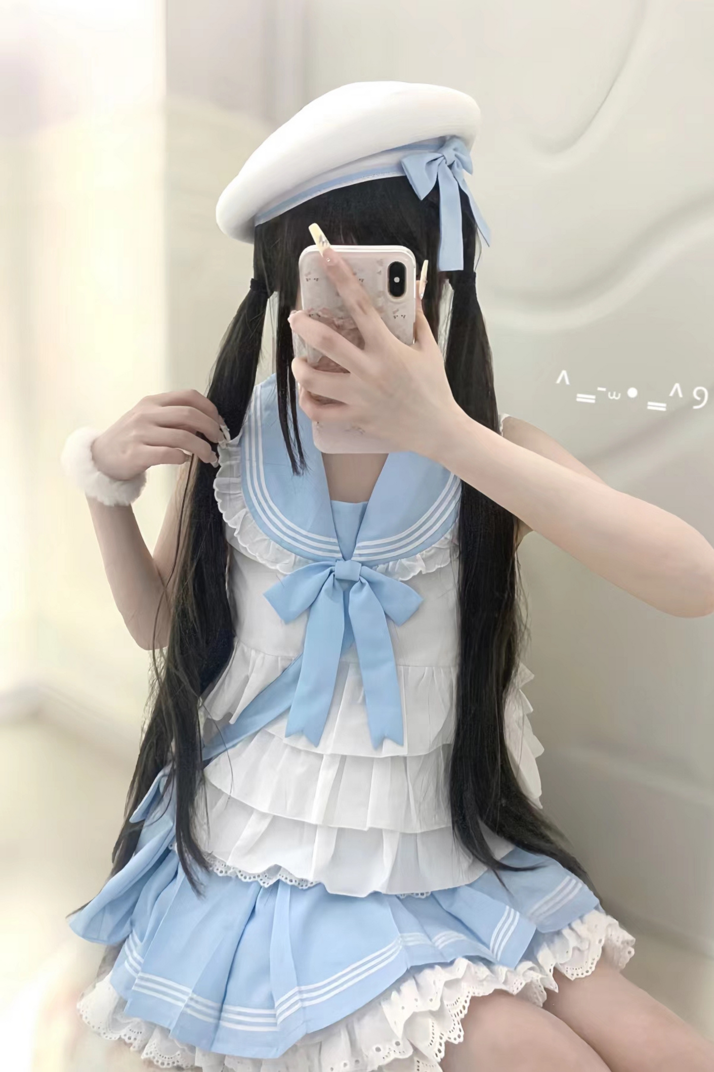 Sailor Ribbon Marine Top + Pleated Layered Skirt