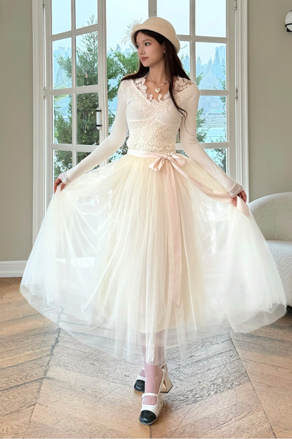Noble French Lace Top + Flare Tulle Skirt