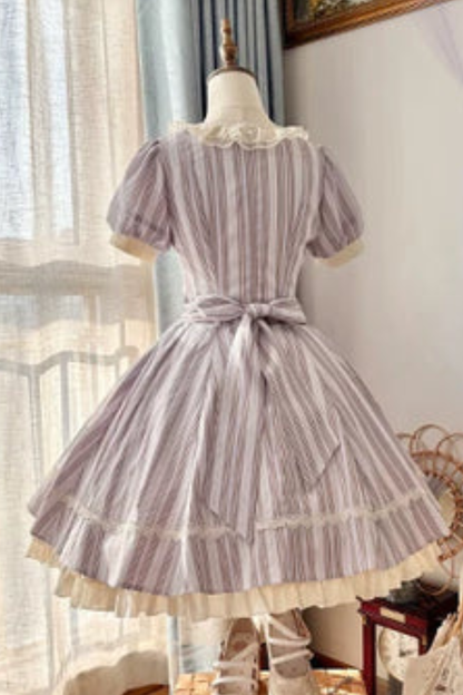 [pre-order] Striped Lolita Dress + Ribbon Clip
