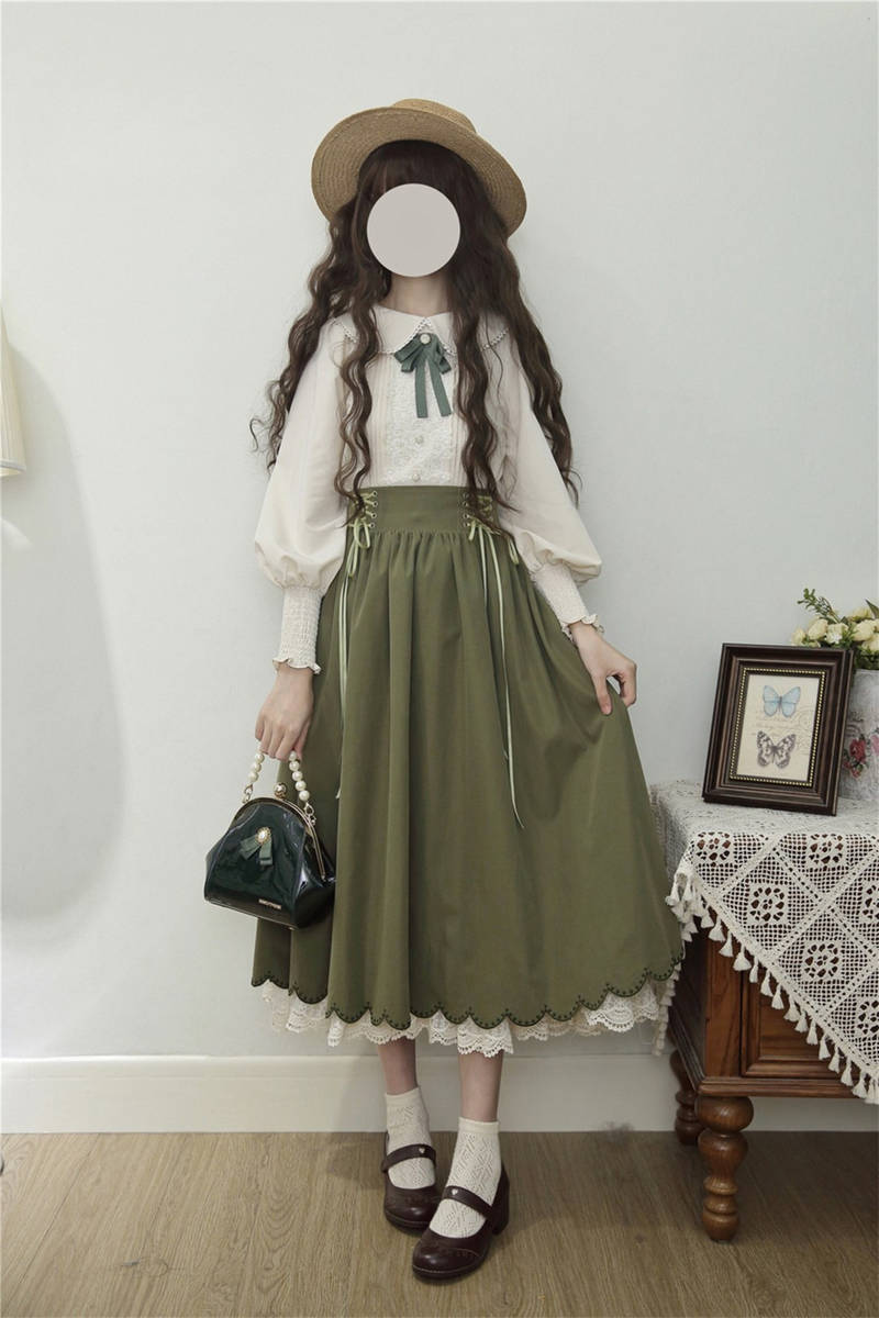 [pre-order] Retro Sweet College Shirt + High Waist Flare Skirt