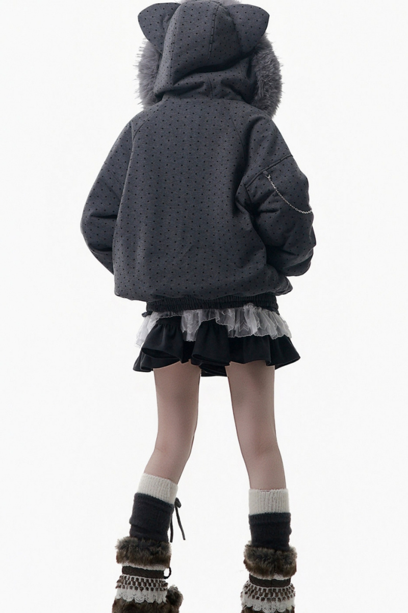 Big Fur Collar Jacket + Top + Skirt + Pants + Plaid Hooded Jacket
