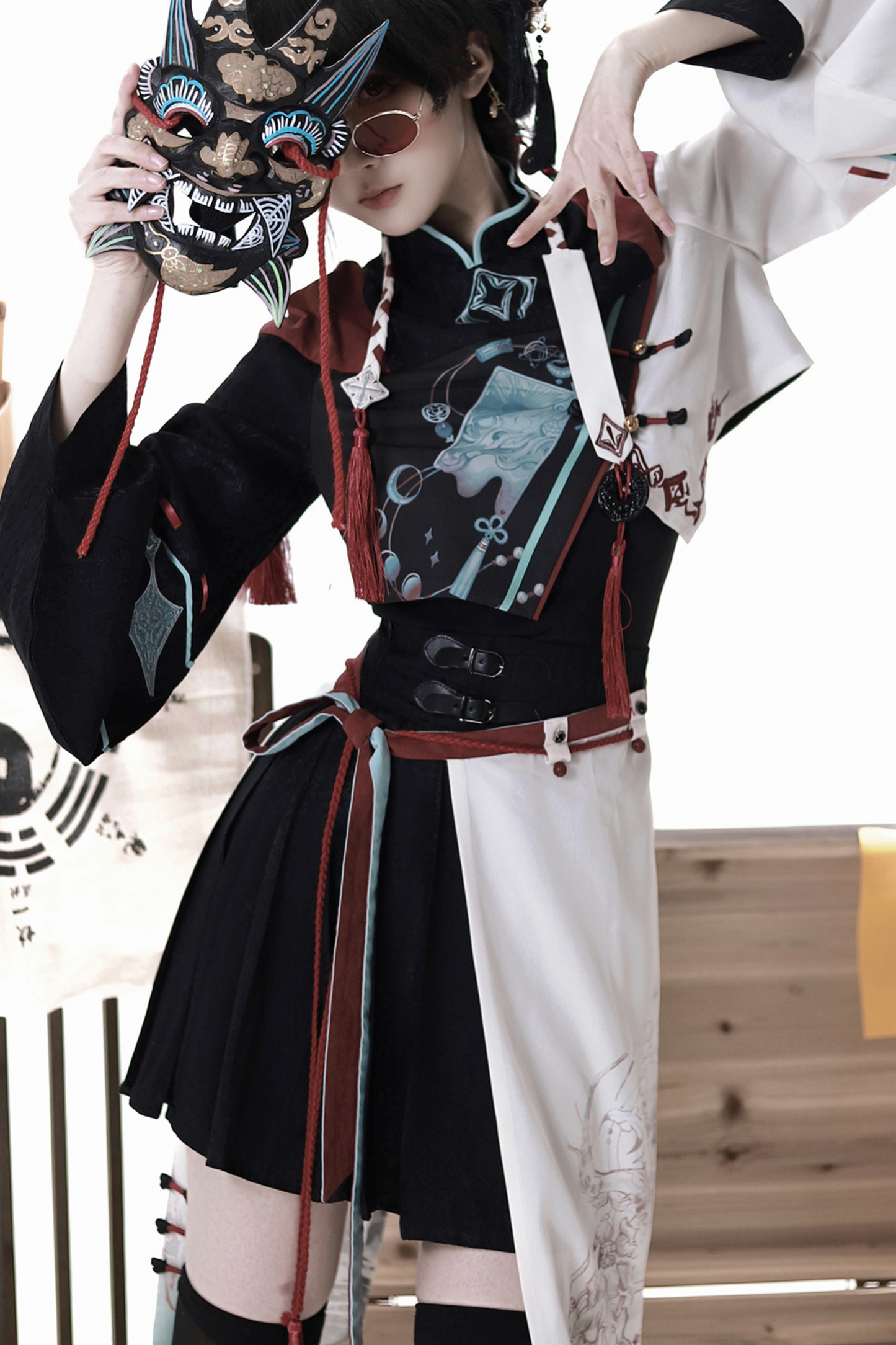 Devil's Chinese-style Jacket + Camisole + Pleated Skirt + Skirt Curtains