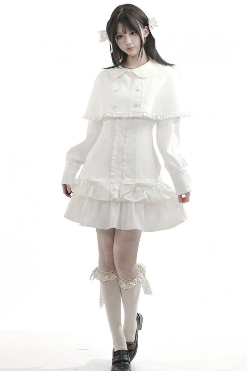 Ruffled Dress + Short Cape + Shirt + Skirt
