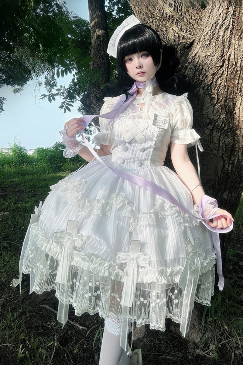 [pre-order] Pure White Gothic Tulle Dress + Nurse Hat