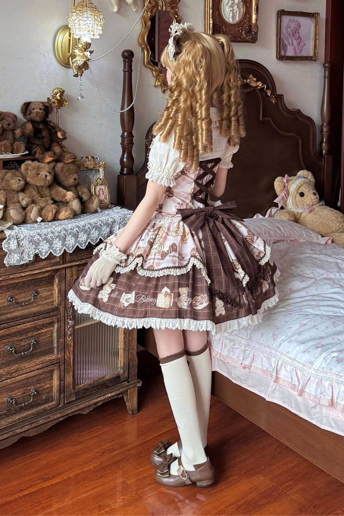 Bear Tea Party Lolita Dress + Jumper Skirt + Shirt + Headband + Brooch + Apron