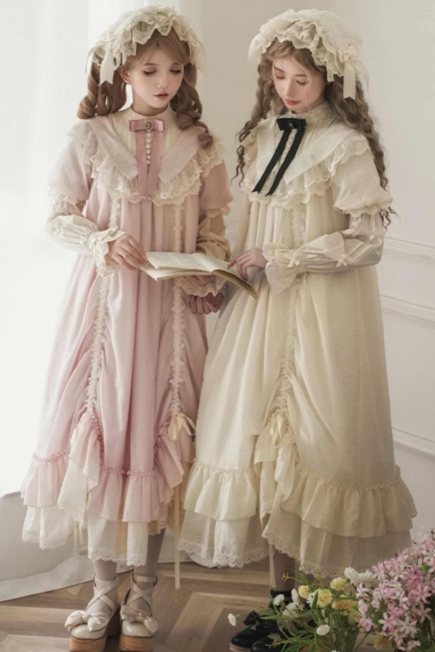 [pre-order] Rose Ruffle Lolita Dress + Dress + Belt + Brooch + Ribbon + Headband + Sleeve