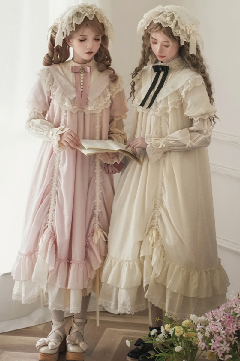 [pre-order] Rose Ruffle Lolita Dress + Dress + Belt + Brooch + Ribbon + Headband + Sleeve