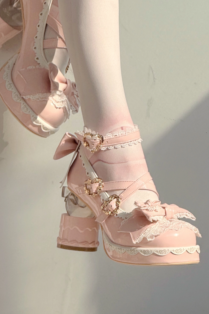Ribbon Lace Lolita Crystal Heels