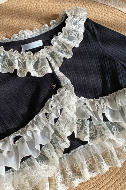 Lace Trim Knit Cardigan