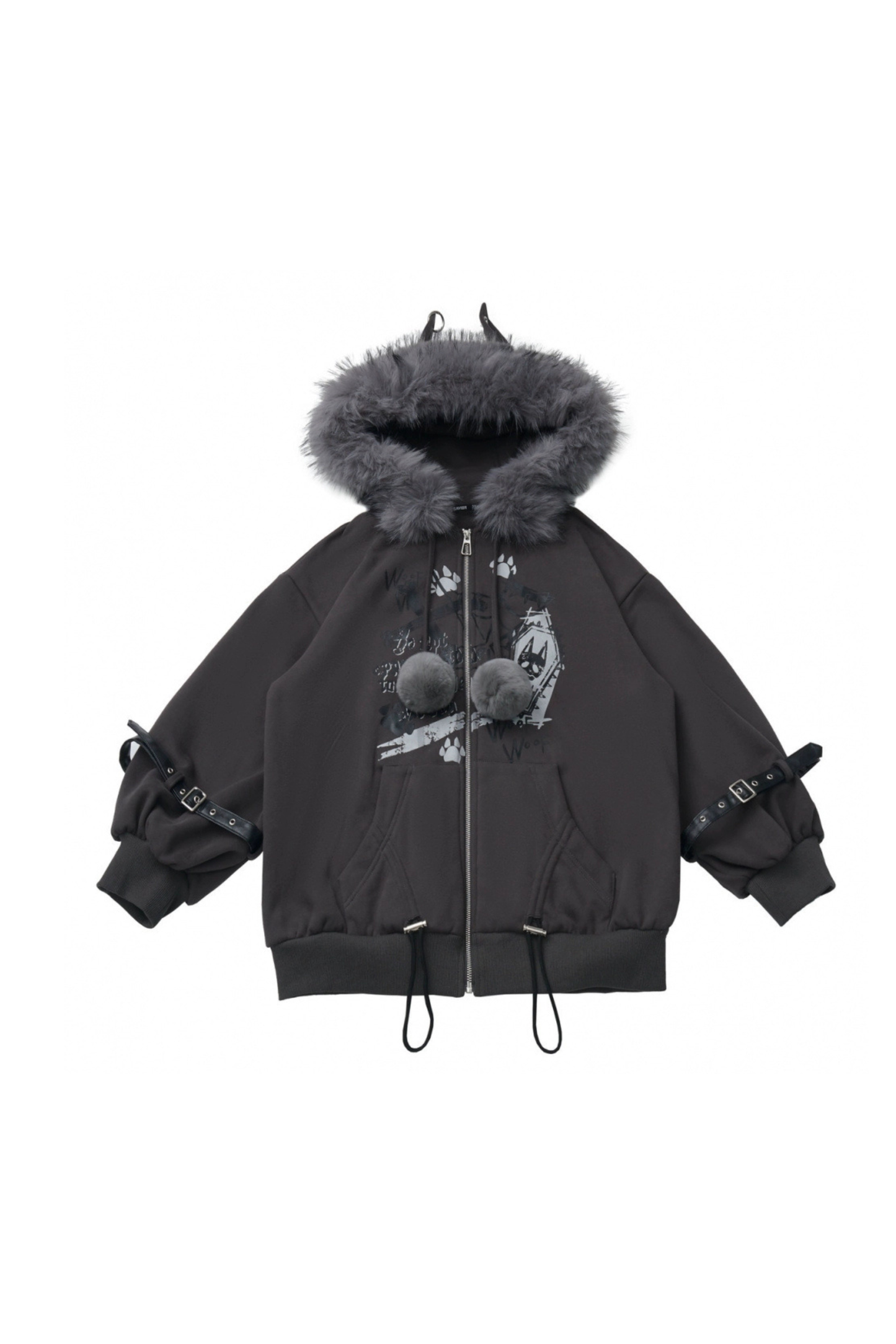 Fur Ball Fur Hooded Jacket + Top + Skirt