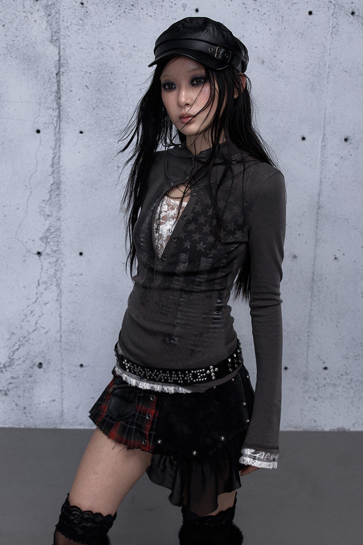 Lace Patchwork Tight Hooded Hoodie