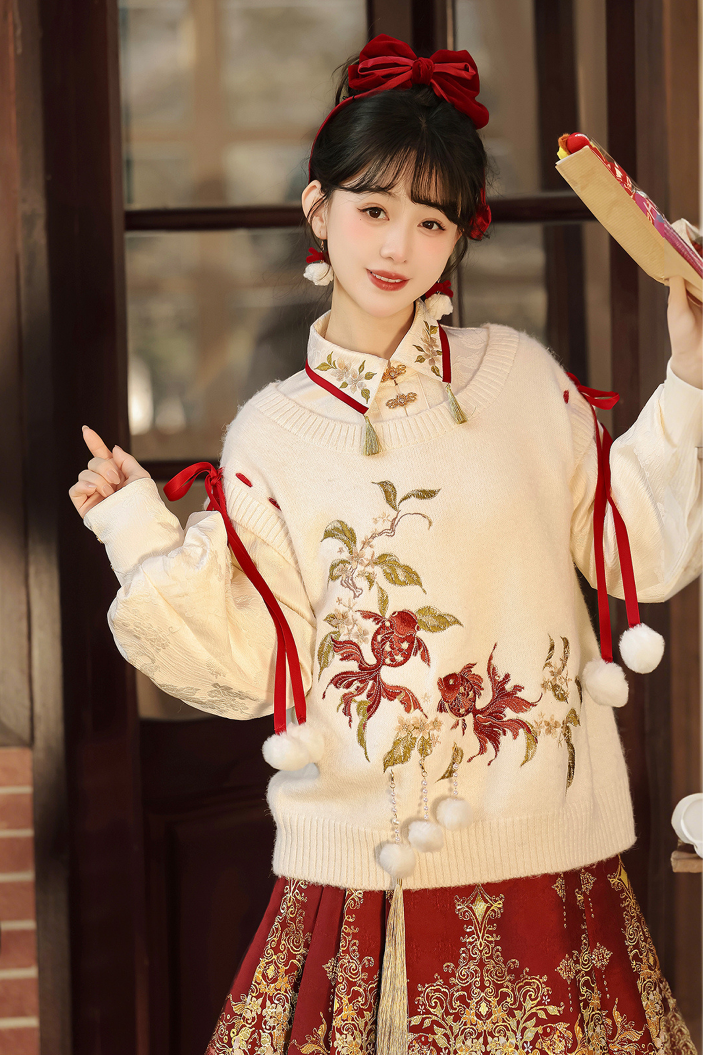 China Snow Knit Vest + Shirt + Skirt