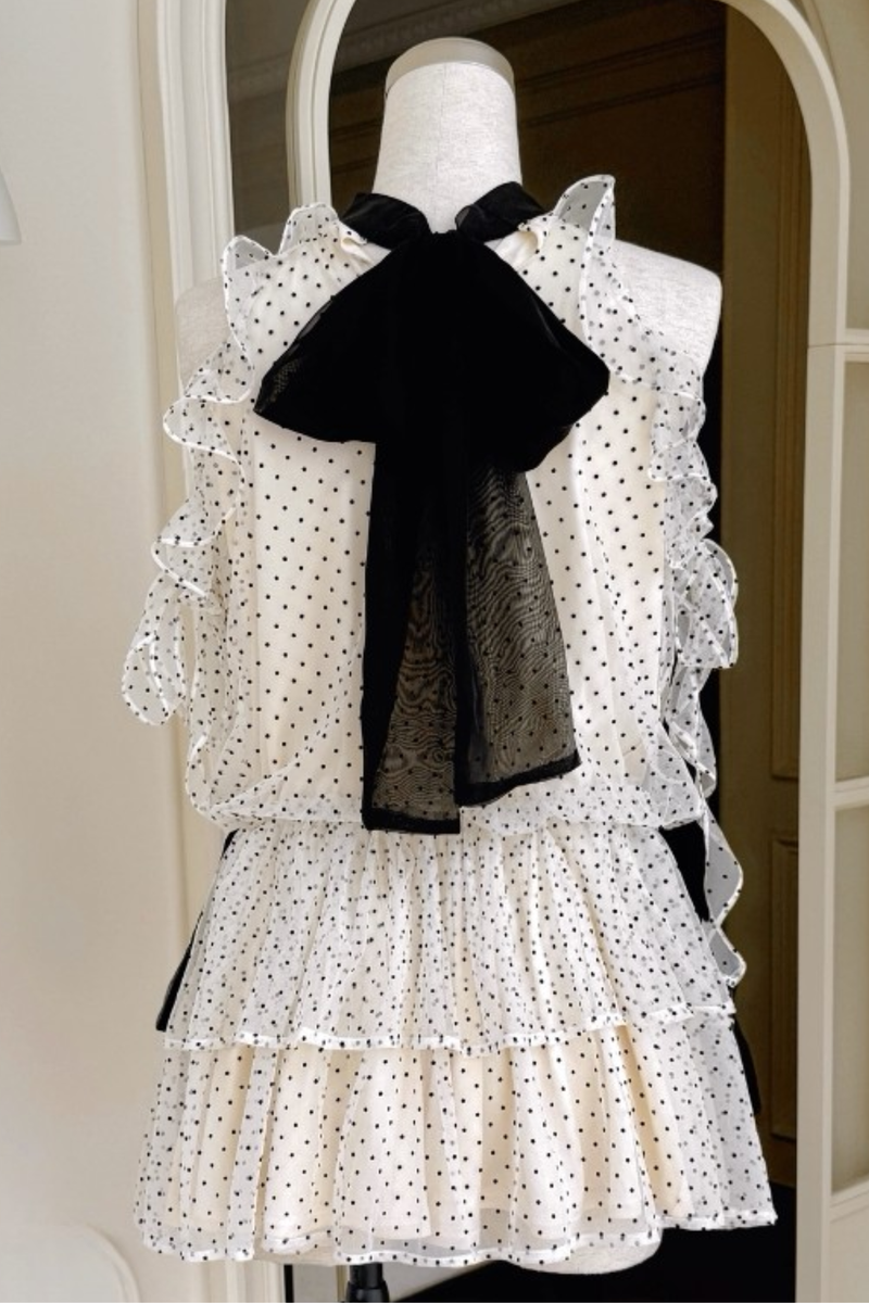 Off Shoulder Polka Dot Ribbon Dress