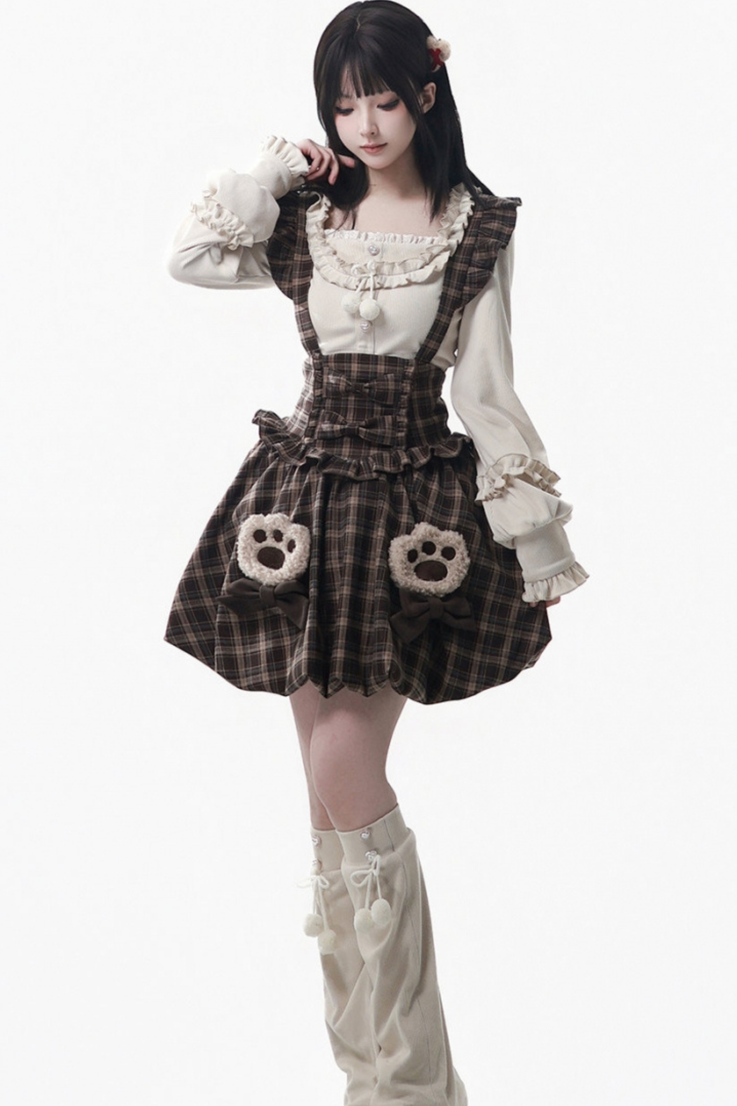Velvet Bear Hooded Cape + Top + Suspender Skirt + Leg Covers