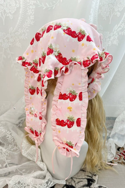 Strawberry Lolita Jumper Skirt + Rabbit Hair Scarf + Big Ribbon + Top + Hat + Bonnet