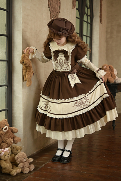 Doll Fairytale Lolita Dress + Bow Brooch + Belt + 2way Embroidery Brooch