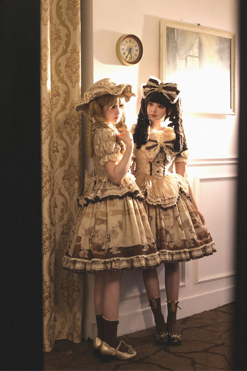 Briana Bear Print Dream Doll Lolita Dress + Jsk + Skirt + Shirt + Petticoat