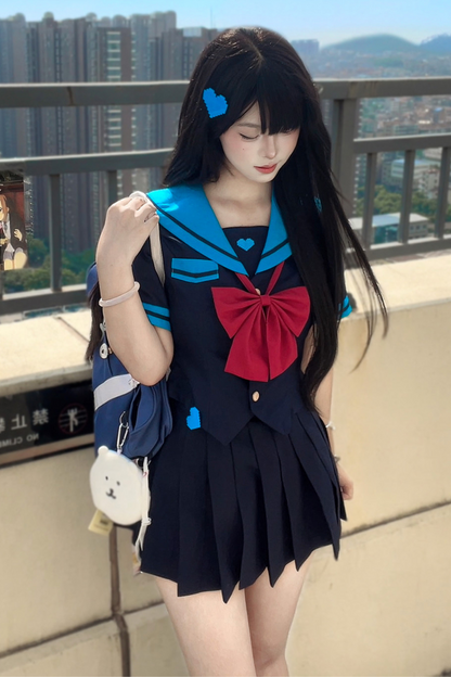 Animation Heroine Sailor Top + Pleated Skirt + Leg Covers