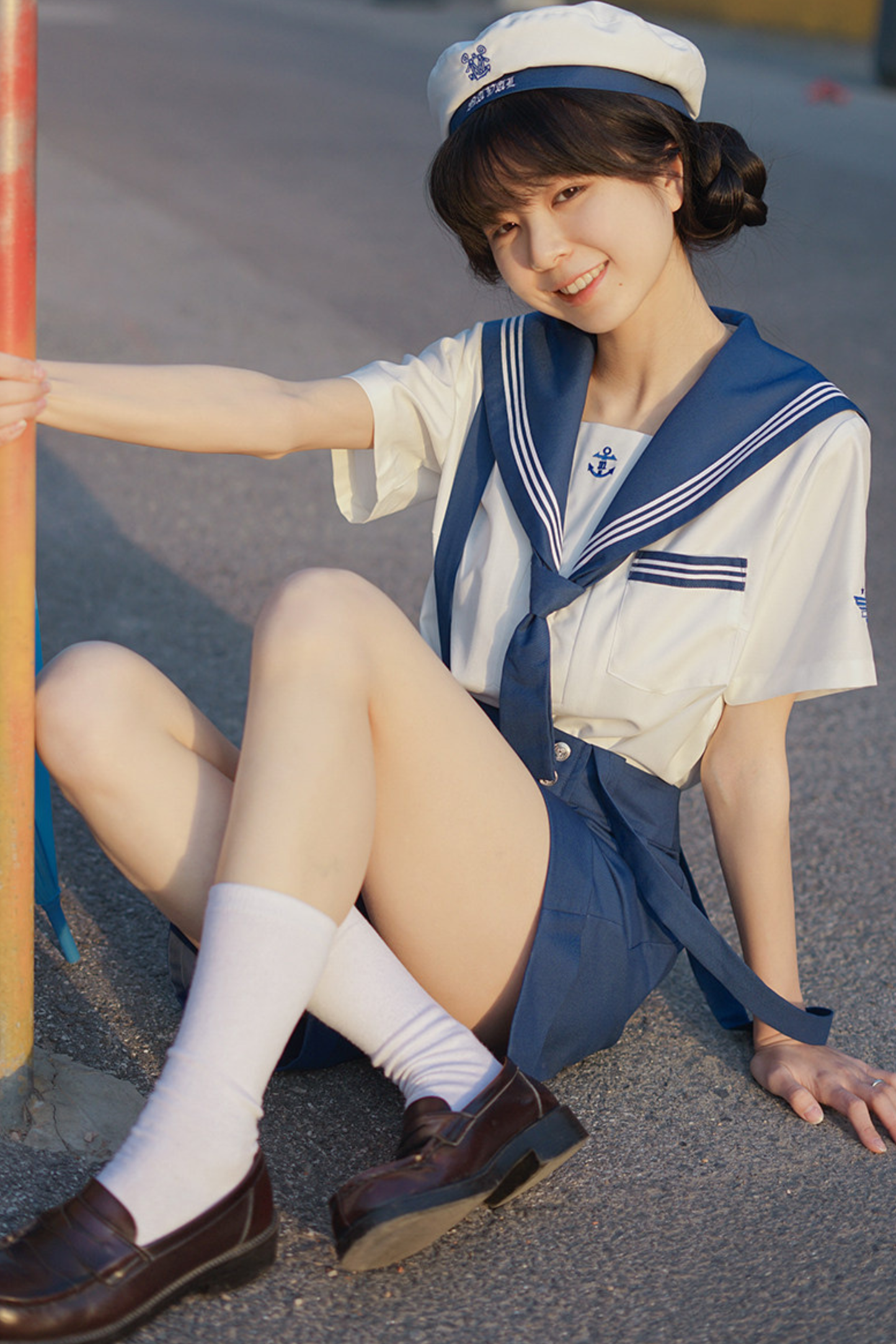 Sailor Shirt + Suspender Shorts + Tie + Beret