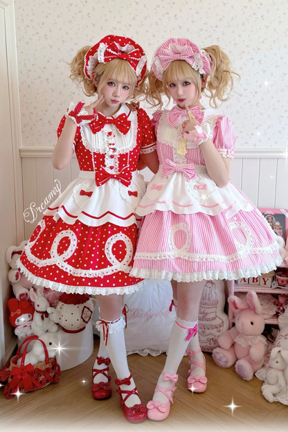 [pre-order] Retro Doll-like Lolita Dress + Hair Band + Clip + Bonnet + Hat