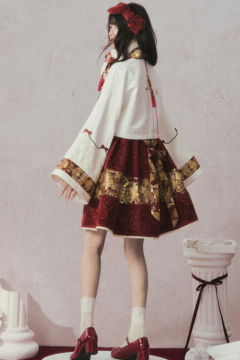 Velvet Dark Red Dress + Top + Jacket + Accessories