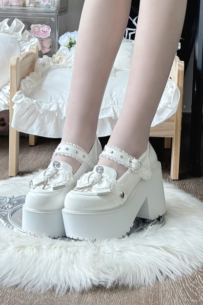 Jewel Cross Ribbon Shoes
