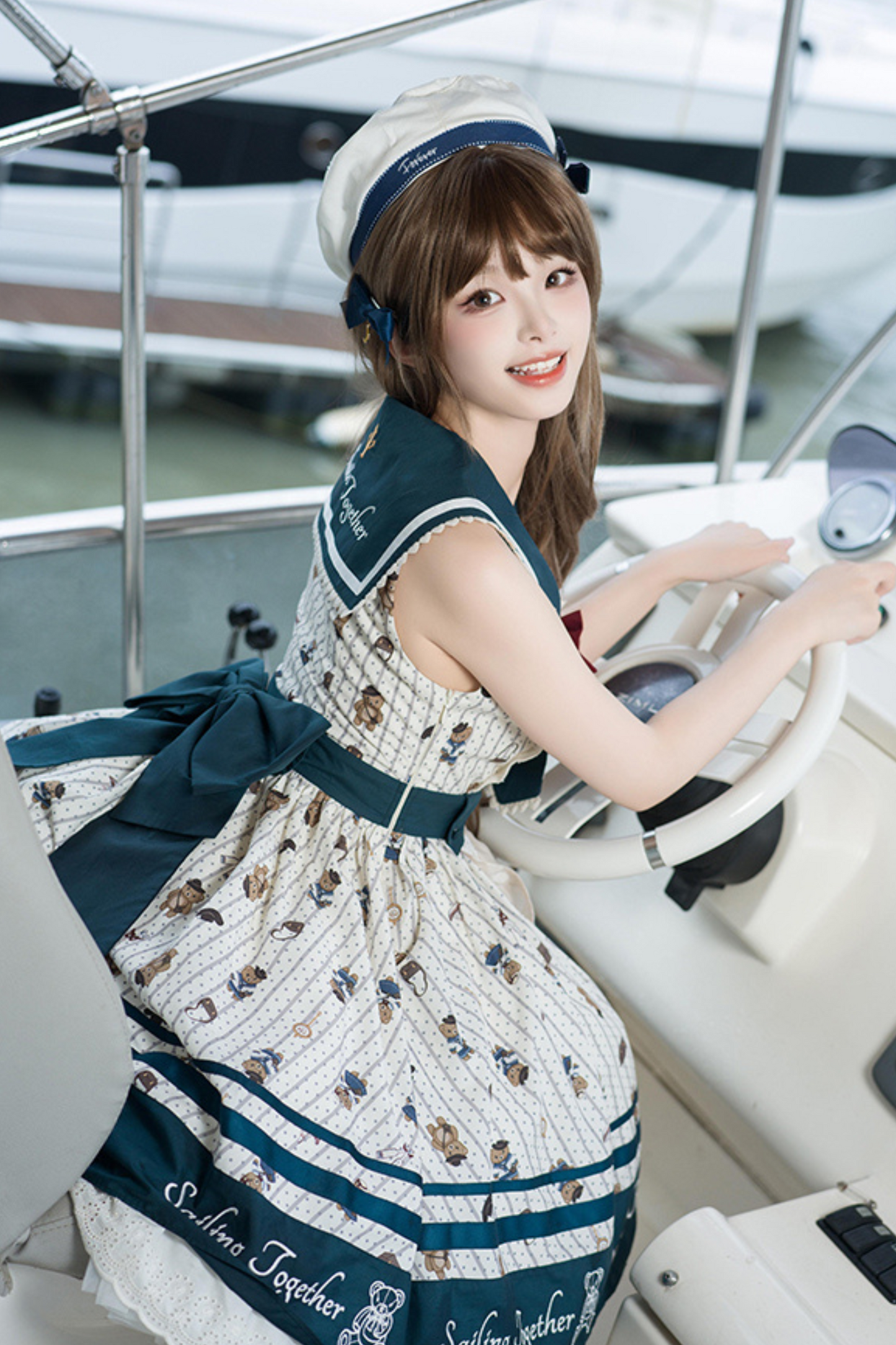 [pre-order] Jasmine Bear Marine Design Jumper Skirt + Short Outerwear